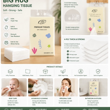 KUBEI 3-Ply Soft Virgin Wood Pulp Facial Tissues Jumbo Roll Tissue Paper with Antibacterial & Washable Dot for Bathroom Use