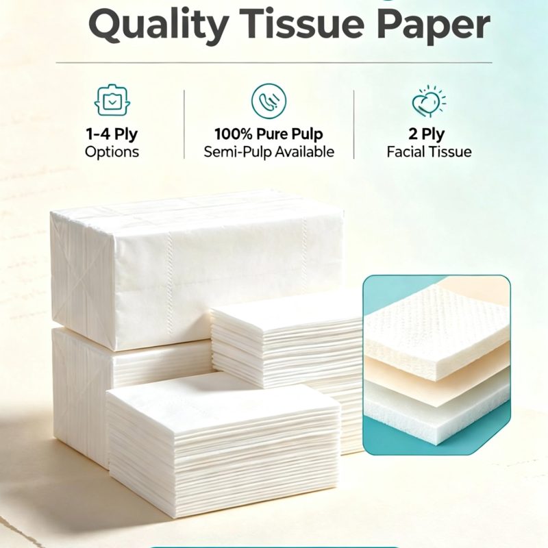 Wholesale High Quality 1-4 Ply Tissue Paper 100% Pure Pulp Semi-Pulp 2 Ply Facial Tissue Paper OEM/ODM Available